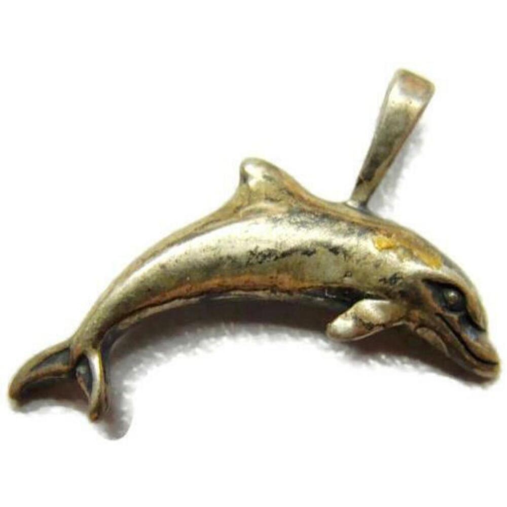 Dolphin Jumping Solid 925 Pendant Heavy Patina Vi… - image 1